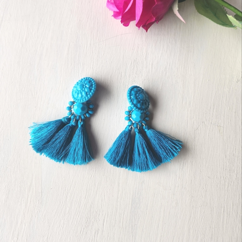 ZARA Turquoise Blue Tassel Earrings